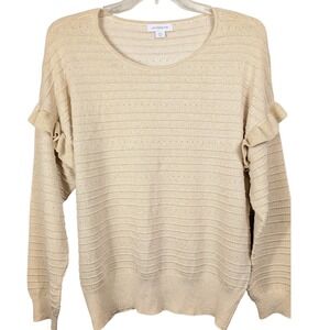 Liz Claiborne Gold Metallic Stripe Ruffle Sleeve Knit Sweater Women's XXL‎